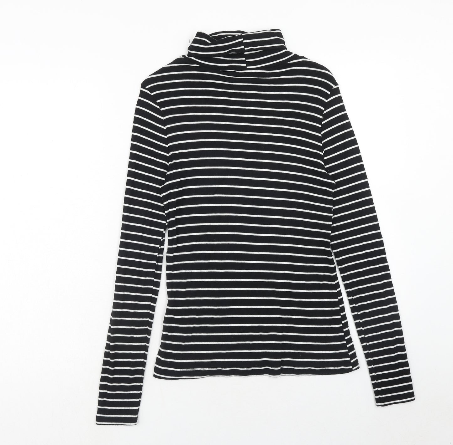 New Look Womens Black Striped Viscose Basic T-Shirt Size 14 Roll Neck
