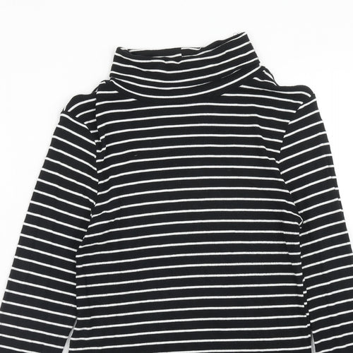 New Look Womens Black Striped Viscose Basic T-Shirt Size 14 Roll Neck