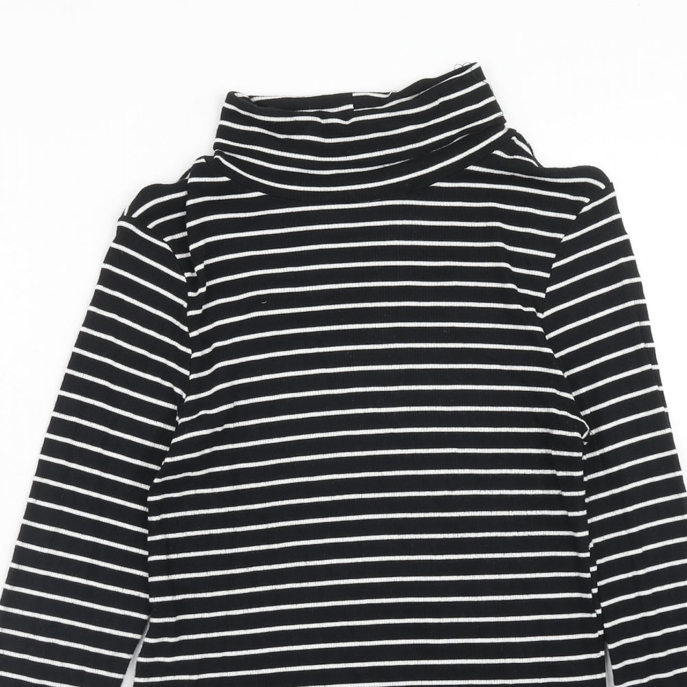 New Look Womens Black Striped Viscose Basic T-Shirt Size 14 Roll Neck