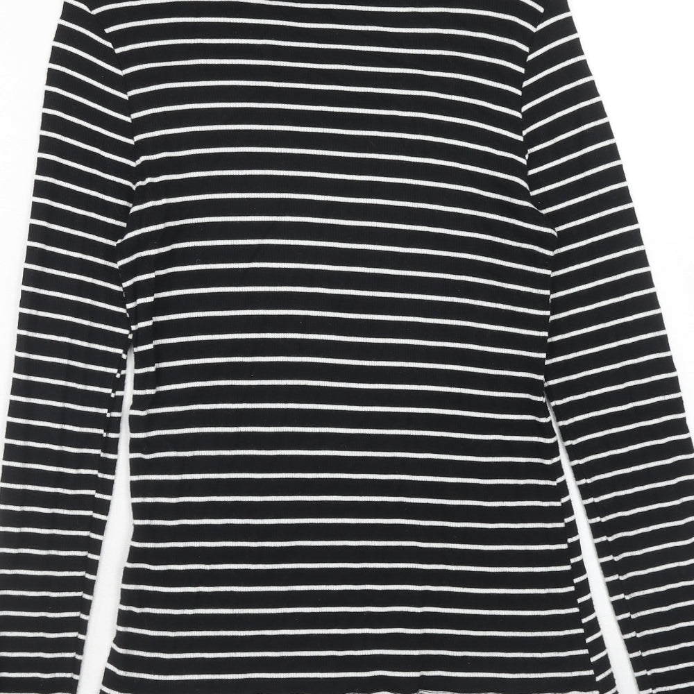 New Look Womens Black Striped Viscose Basic T-Shirt Size 14 Roll Neck