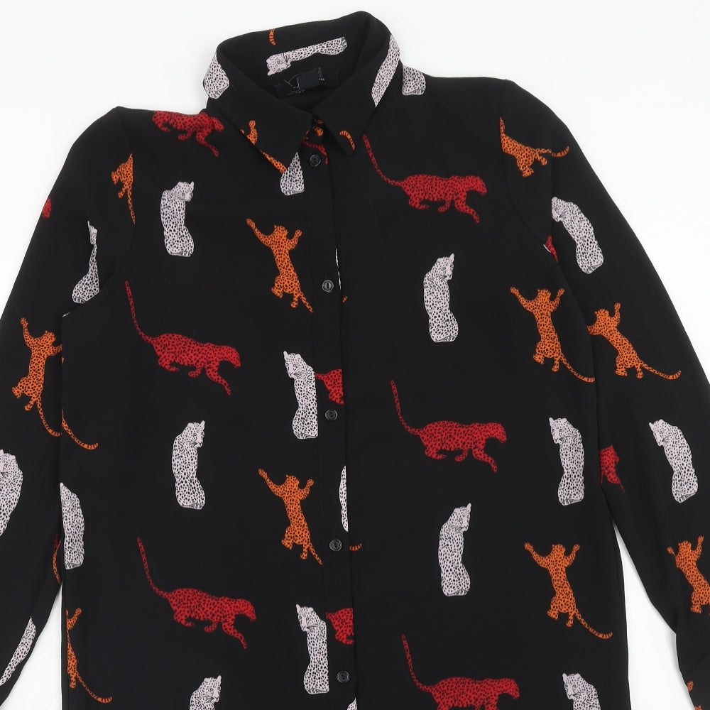 Atmosphere Womens Black Geometric Polyester Shirt Dress Size 10 Collared Button - Leopard