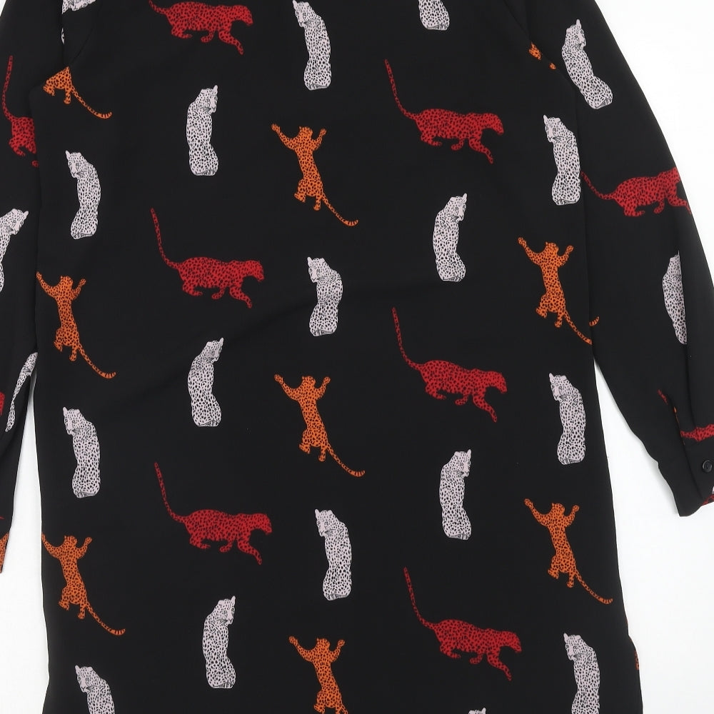 Atmosphere Womens Black Geometric Polyester Shirt Dress Size 10 Collared Button - Leopard