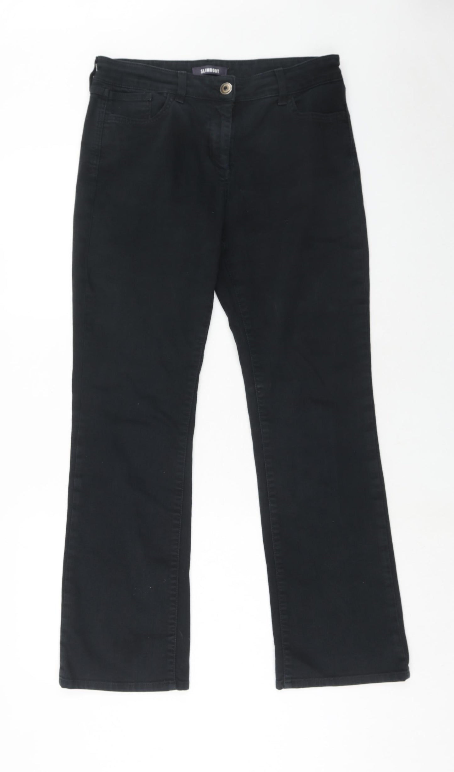 Marks and Spencer Womens Black Cotton Bootcut Jeans Size 14 Slim Zip