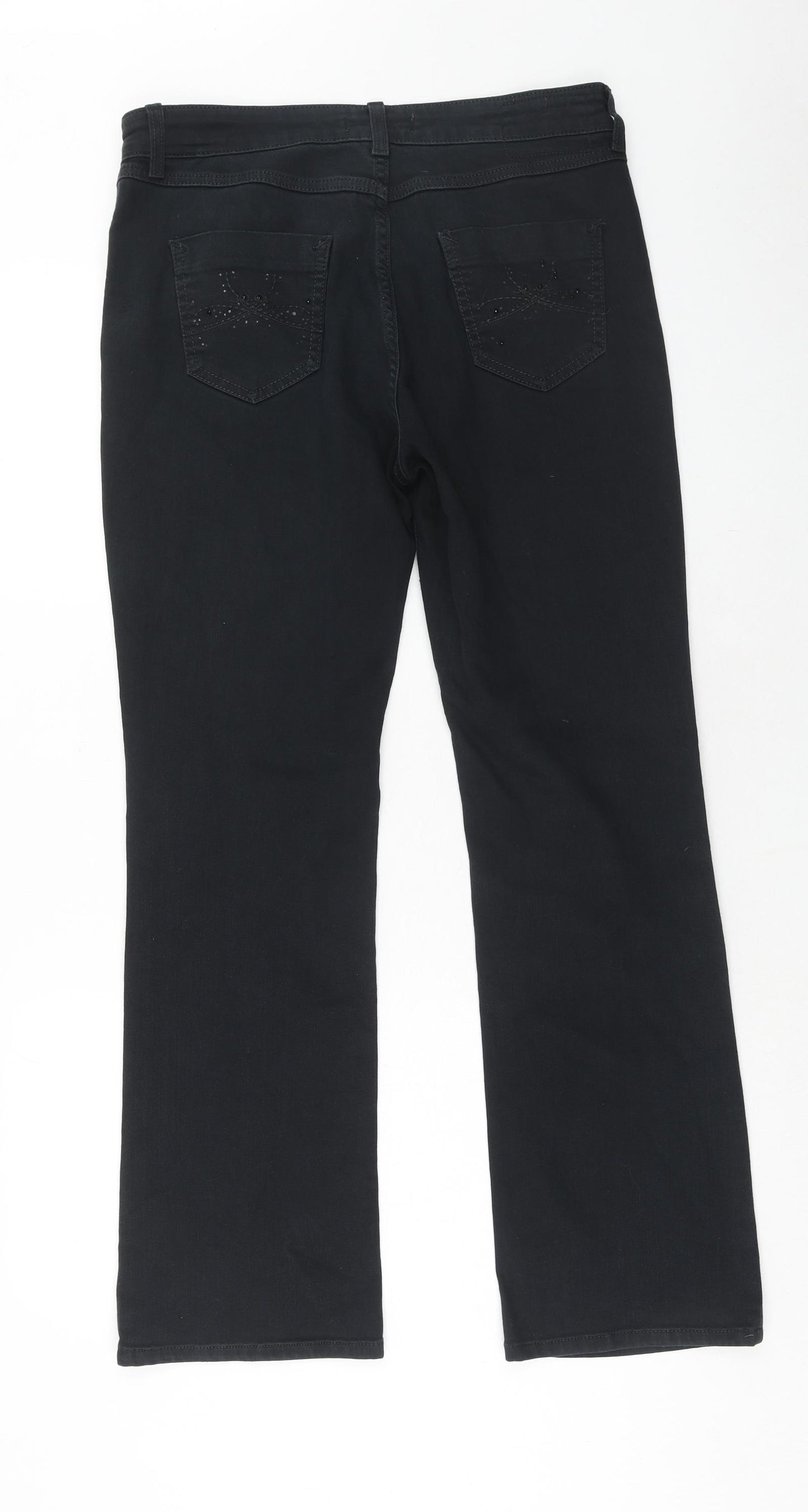 Marks and Spencer Womens Black Cotton Bootcut Jeans Size 14 Slim Zip