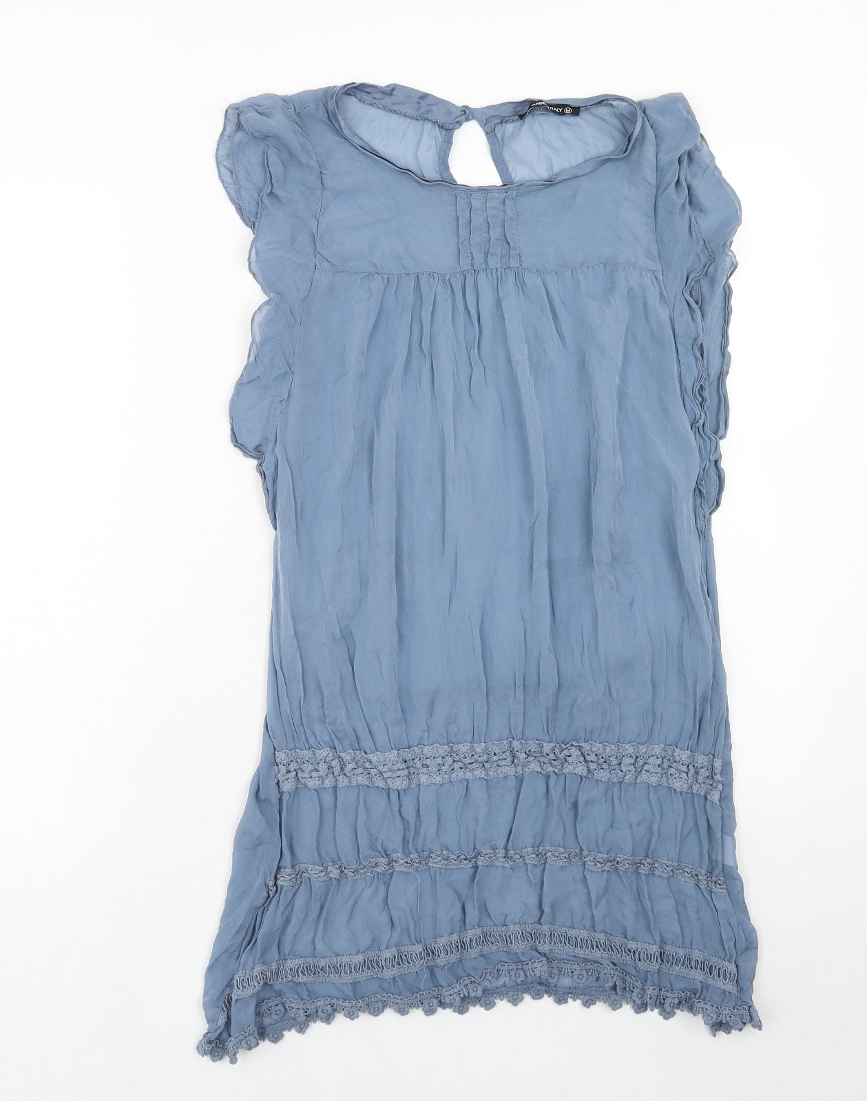 Preworn Womens Blue Silk Basic Blouse Size M Round Neck