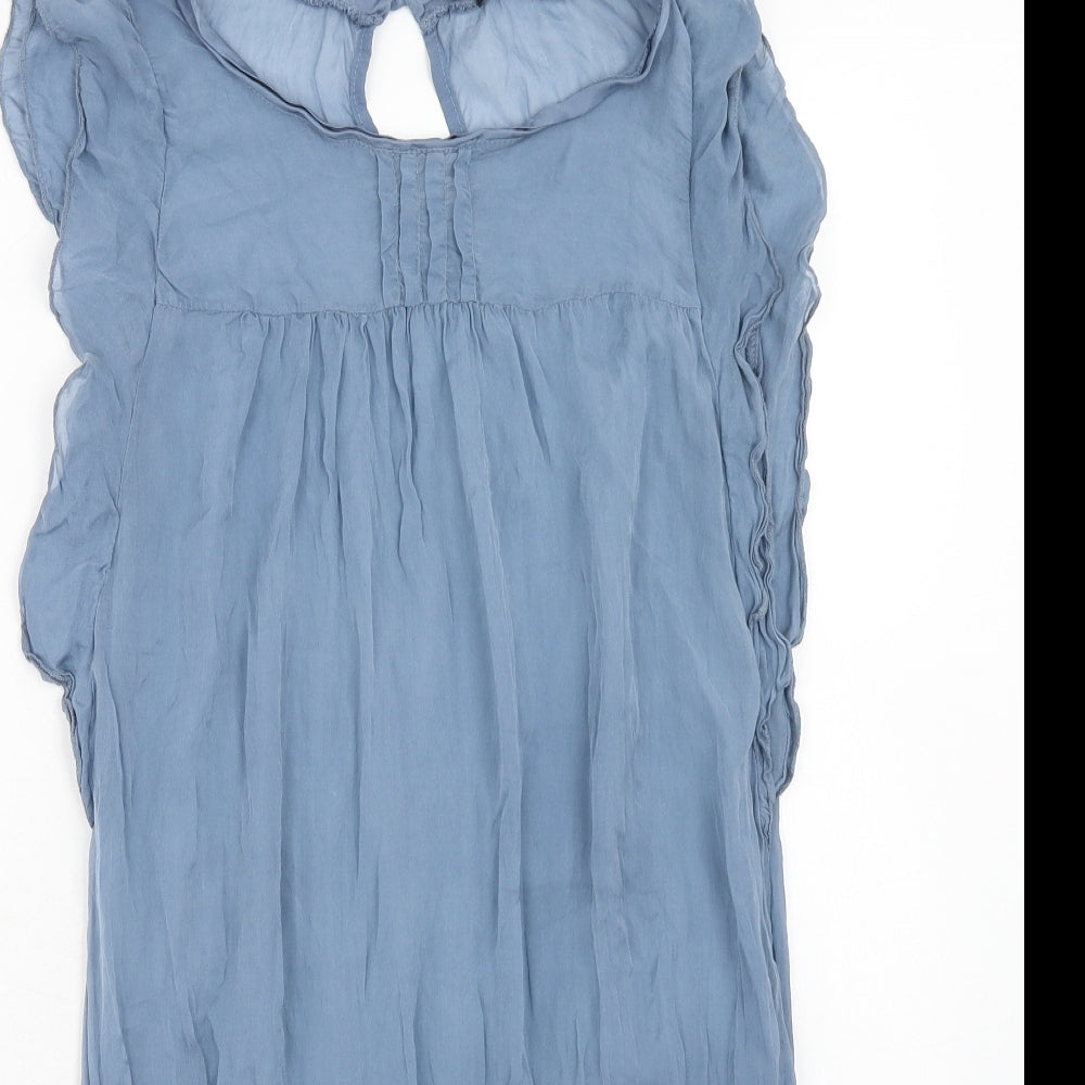 Preworn Womens Blue Silk Basic Blouse Size M Round Neck