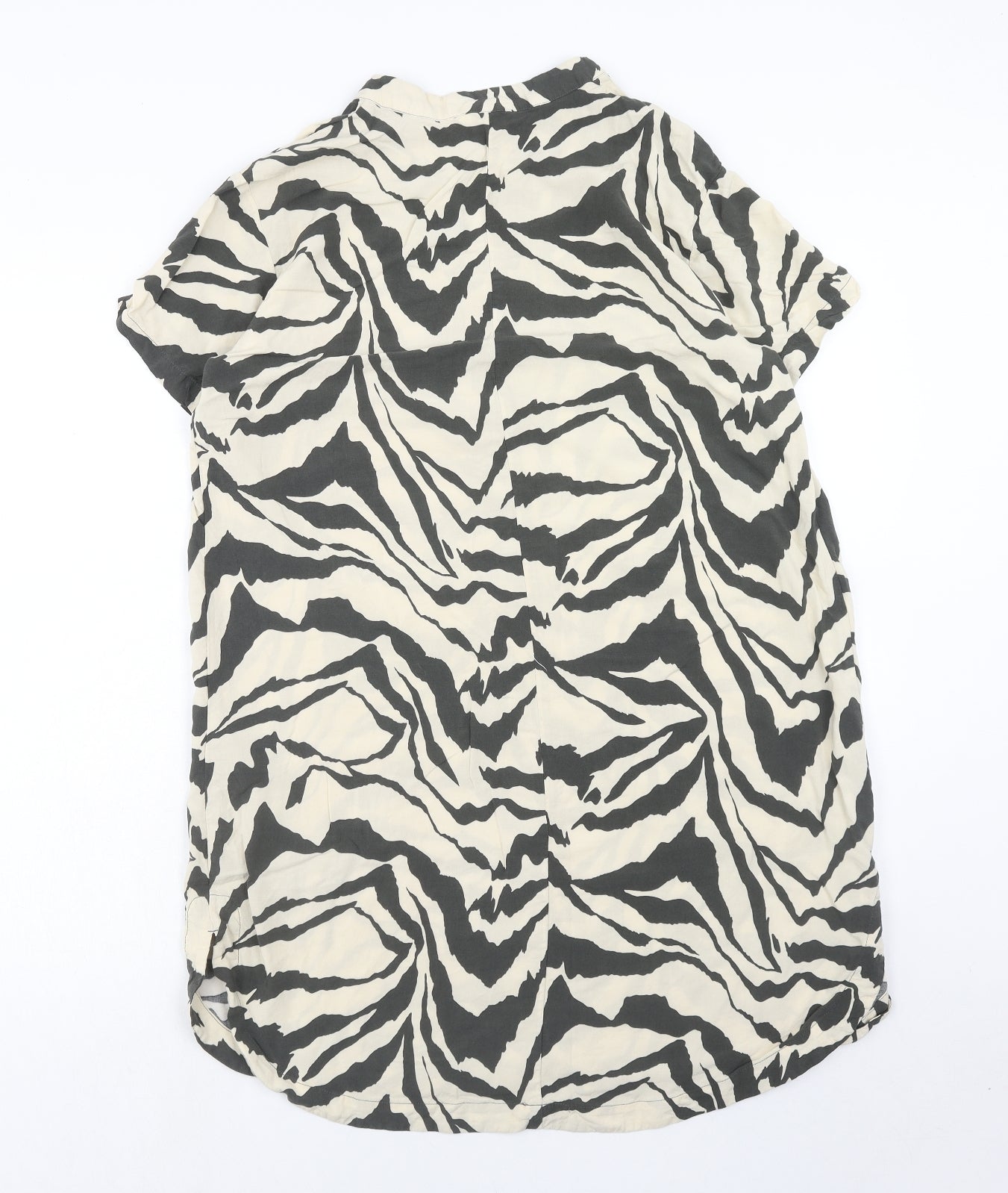 H&M Womens Brown Geometric Viscose Shirt Dress Size S V-Neck Pullover