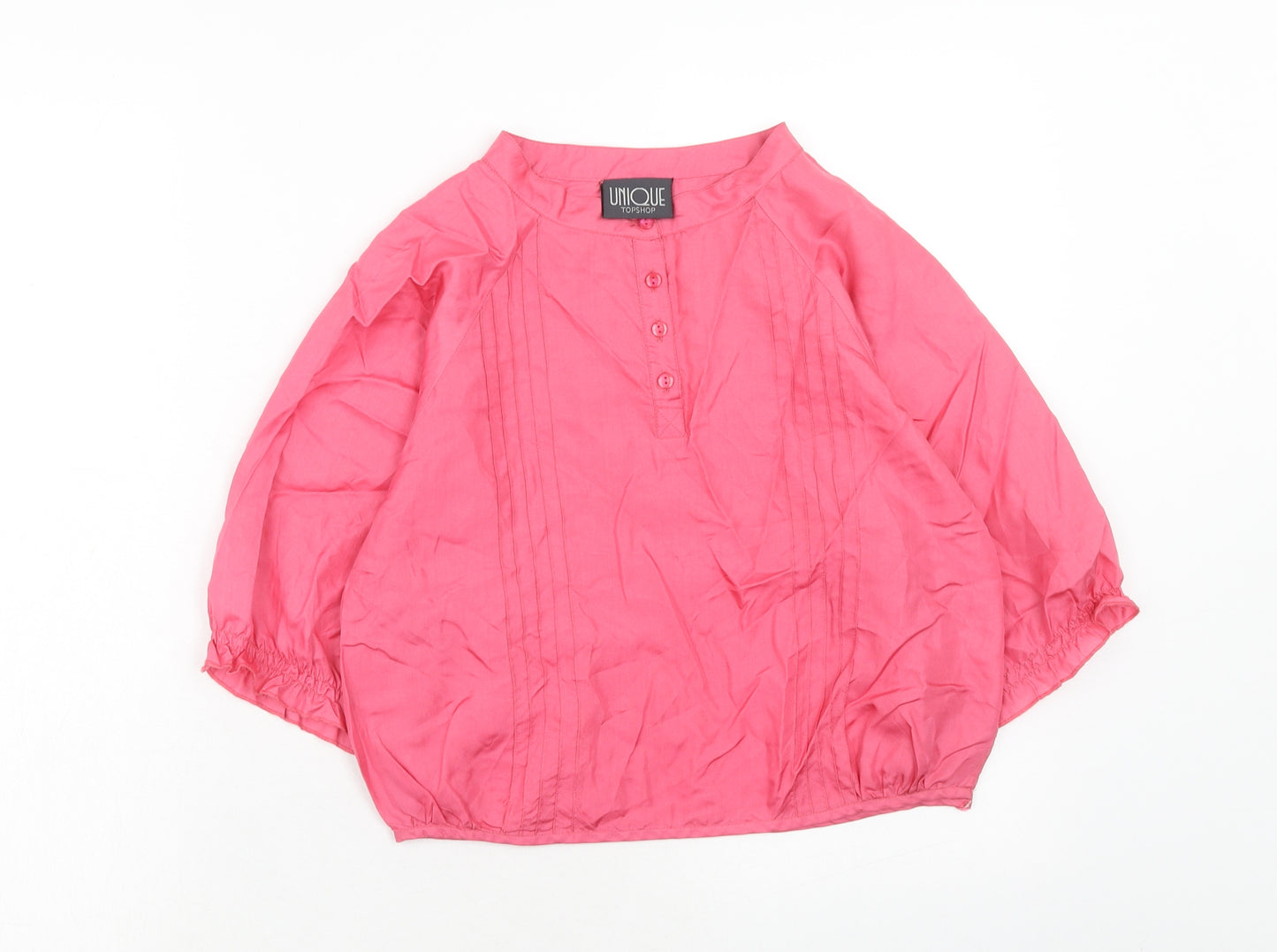 Topshop Womens Pink Silk Basic Blouse Size 10 Round Neck