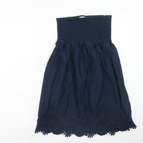 NEXT Womens Blue Cotton A-Line Size 10 Off the Shoulder Pullover - Lace Details