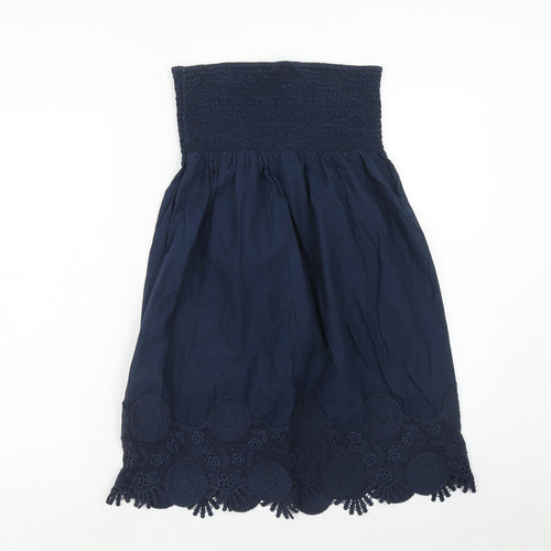 NEXT Womens Blue Cotton A-Line Size 10 Off the Shoulder Pullover - Lace Details