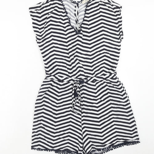 Oasis Womens Blue Herringbone Viscose Playsuit One-Piece Size M Button