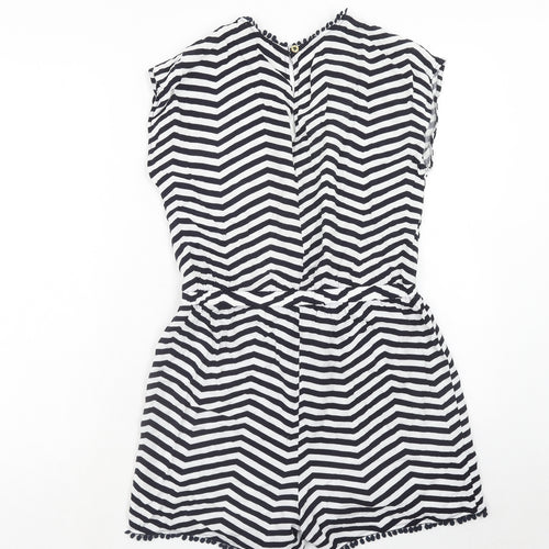 Oasis Womens Blue Herringbone Viscose Playsuit One-Piece Size M Button