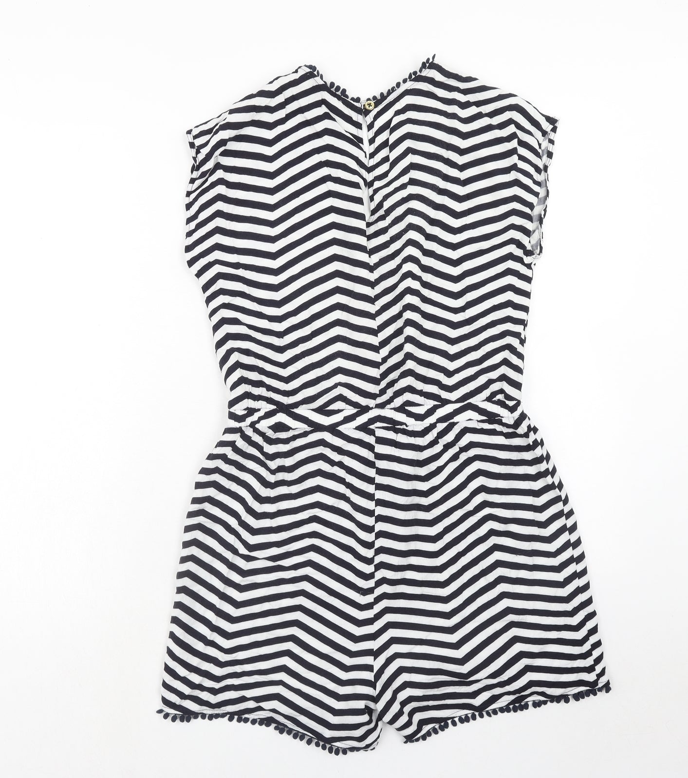 Oasis Womens Blue Herringbone Viscose Playsuit One-Piece Size M Button