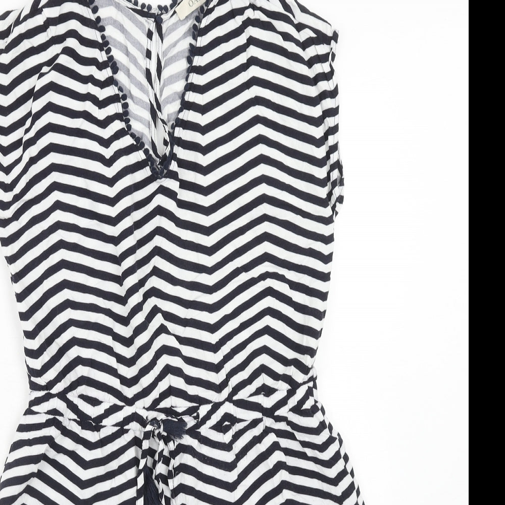 Oasis Womens Blue Herringbone Viscose Playsuit One-Piece Size M Button