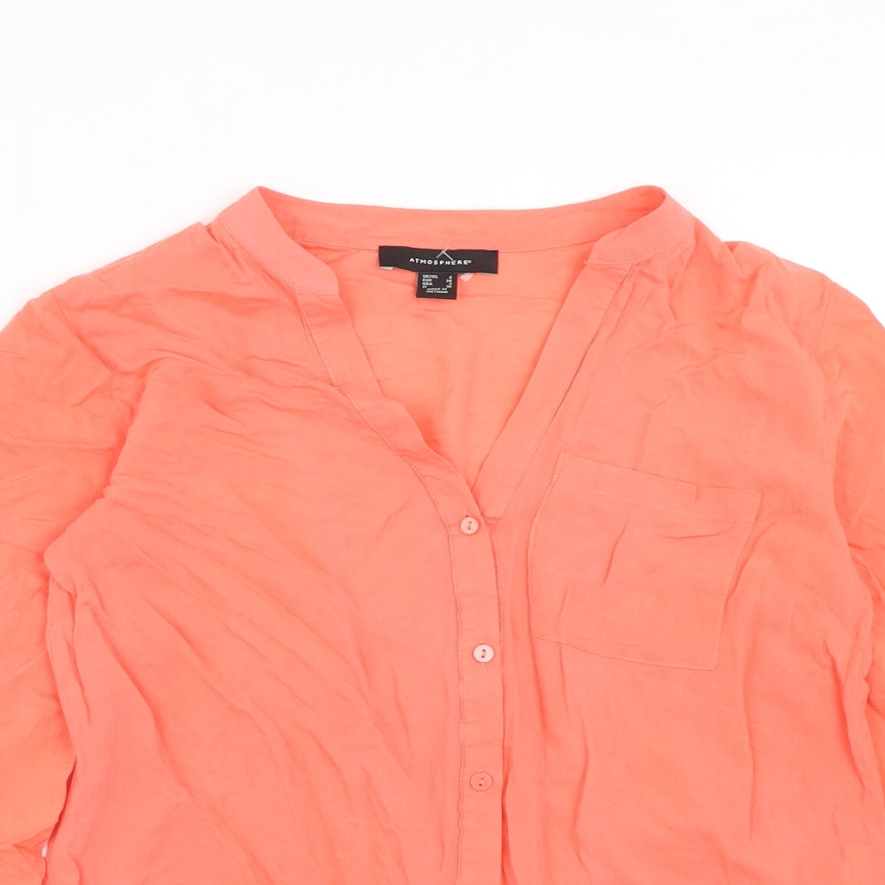 Atmosphere Womens Pink Viscose Basic Blouse Size 6 V-Neck