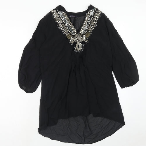 Marks and Spencer Womens Black Polyester Basic Blouse Size 12 V-Neck