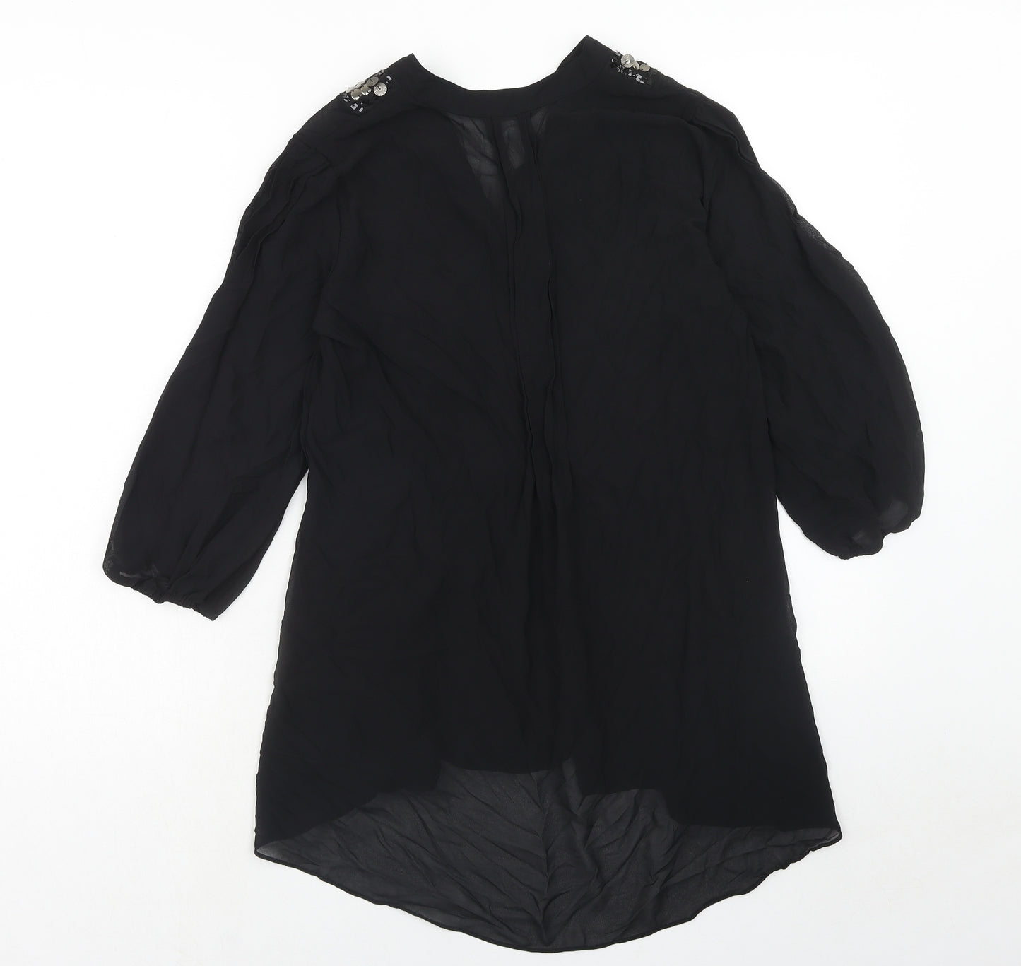 Marks and Spencer Womens Black Polyester Basic Blouse Size 12 V-Neck
