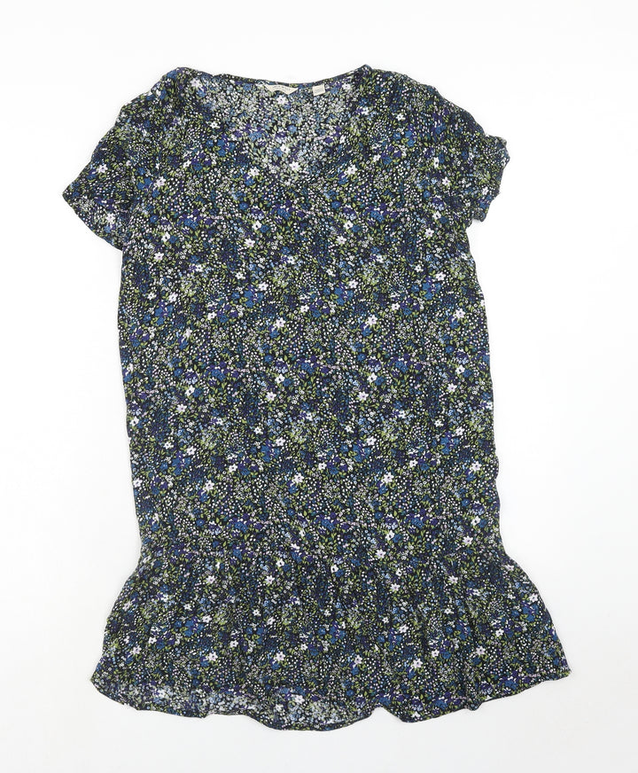 Jack Wills Womens Blue Geometric Viscose A-Line Size 8 V-Neck Pullover