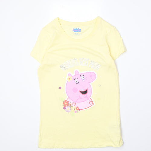 F&F Womens Yellow 100% Cotton Basic T-Shirt Size 6 Boat Neck - Peppa Pig