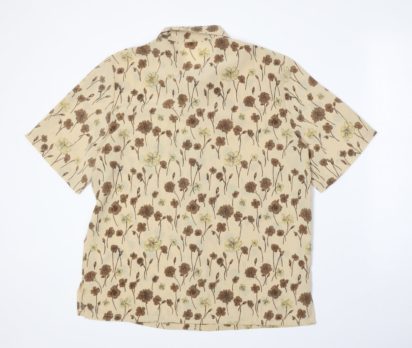 Damart Womens Beige Floral Polyester Basic Button-Up Size 16 Collared