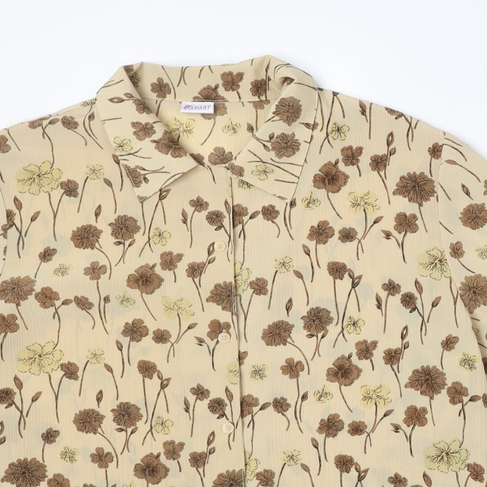 Damart Womens Beige Floral Polyester Basic Button-Up Size 16 Collared