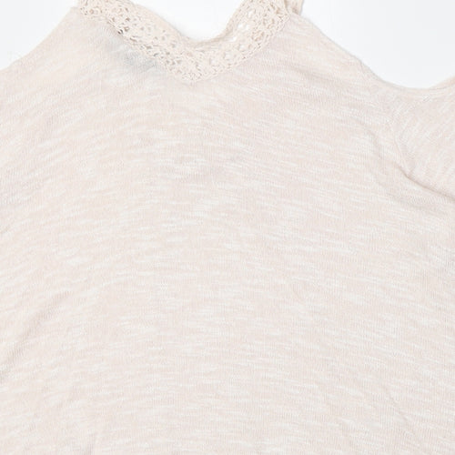 New Look Womens Pink Viscose Basic T-Shirt Size 8 V-Neck - Crocheted Lace Detail Cold Shoulder