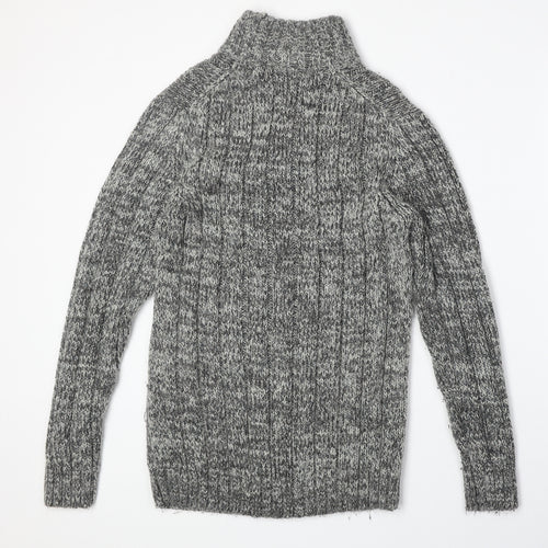 Matalan Mens Grey High Neck Acrylic Pullover Jumper Size S Long Sleeve