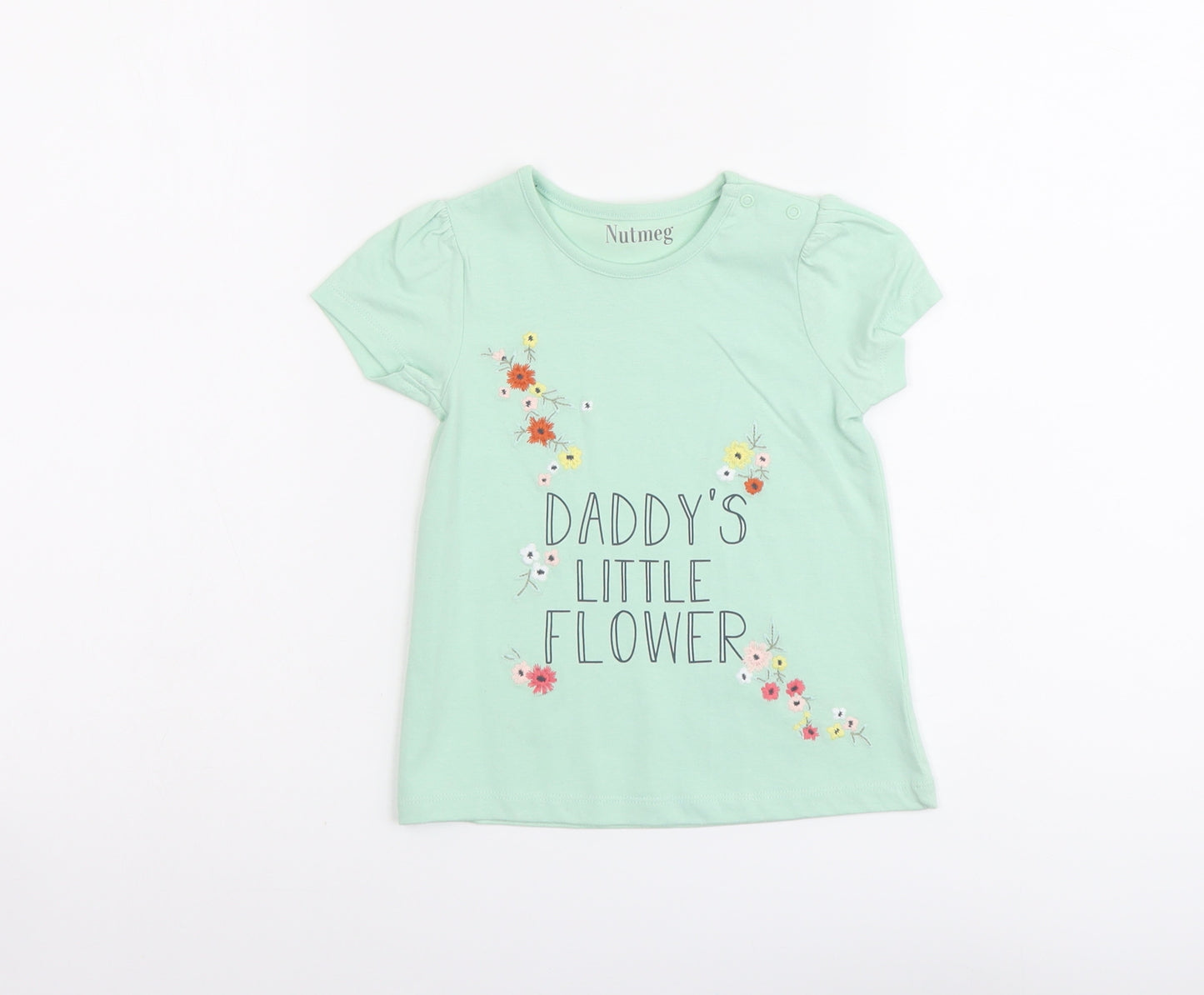 Nutmeg Girls Green Cotton Basic T-Shirt Size 2-3 Years Round Neck Pullover - Daddy's Little Flower