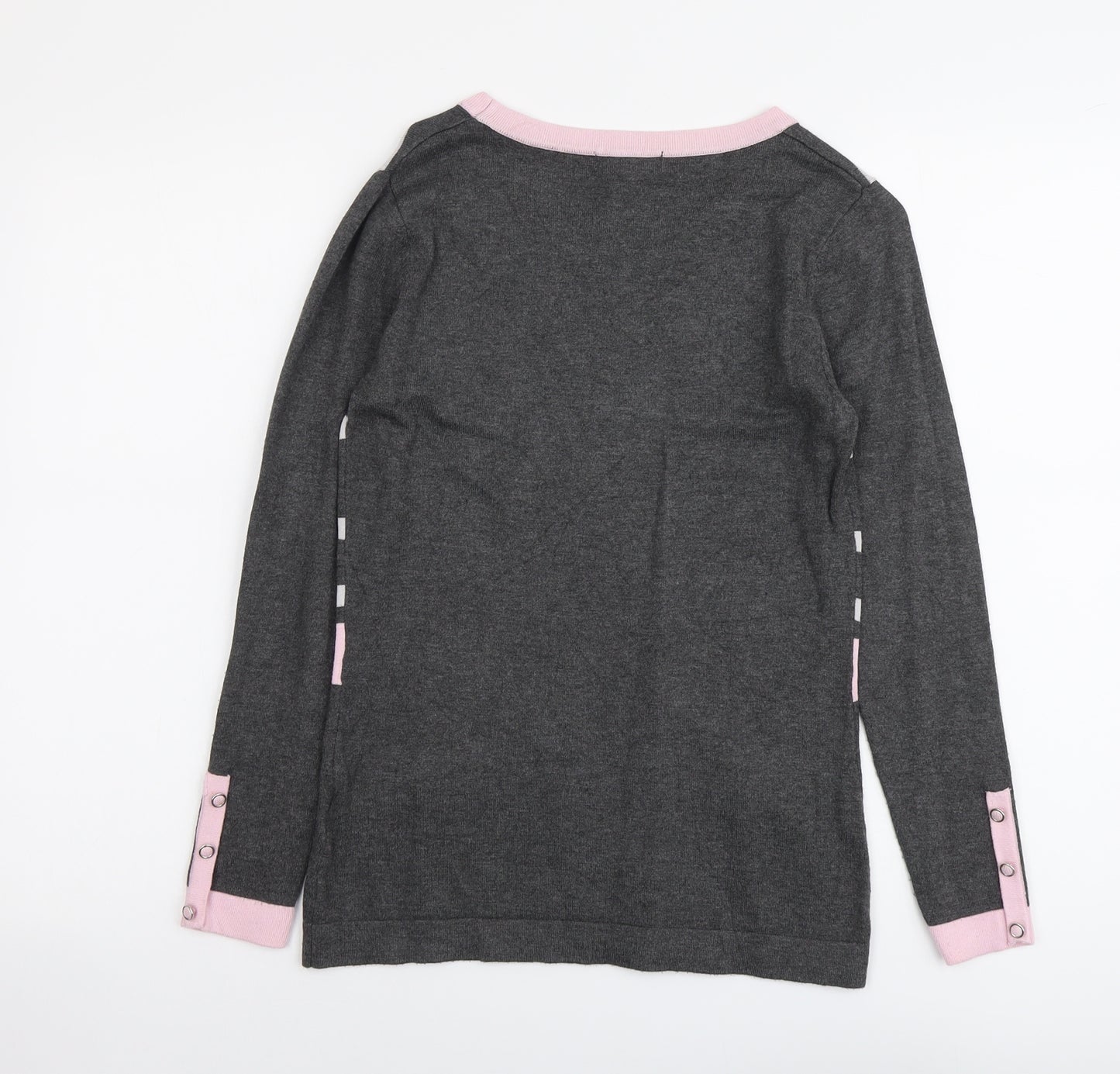 Marble Womens Grey Boat Neck Striped Viscose Pullover Jumper Size 4