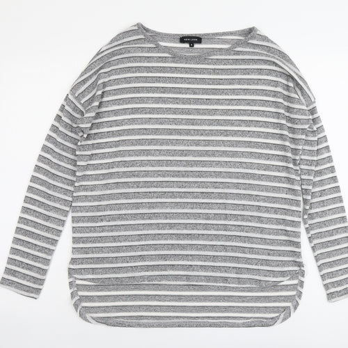 New Look Womens Grey Boat Neck Striped Polyester Pullover Jumper Size 8