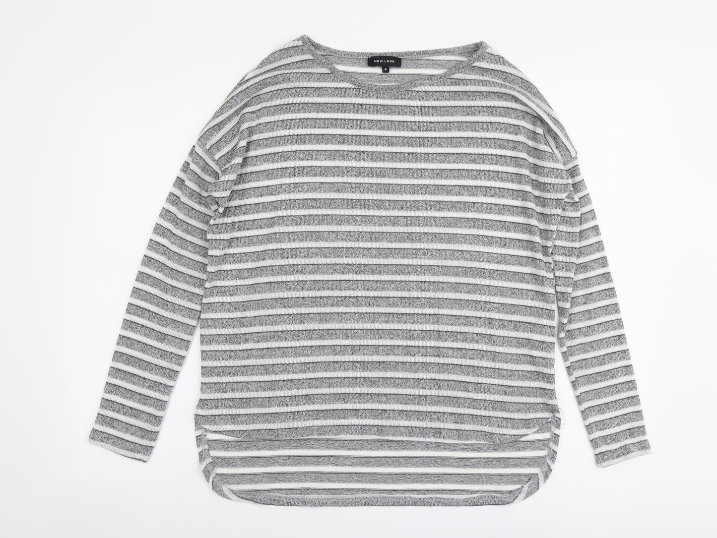 New Look Womens Grey Boat Neck Striped Polyester Pullover Jumper Size 8