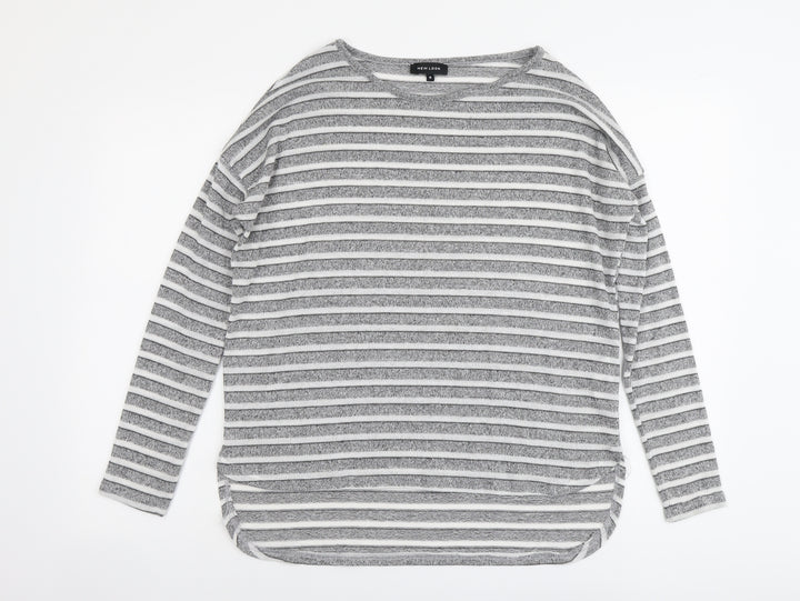 New Look Womens Grey Boat Neck Striped Polyester Pullover Jumper Size 8