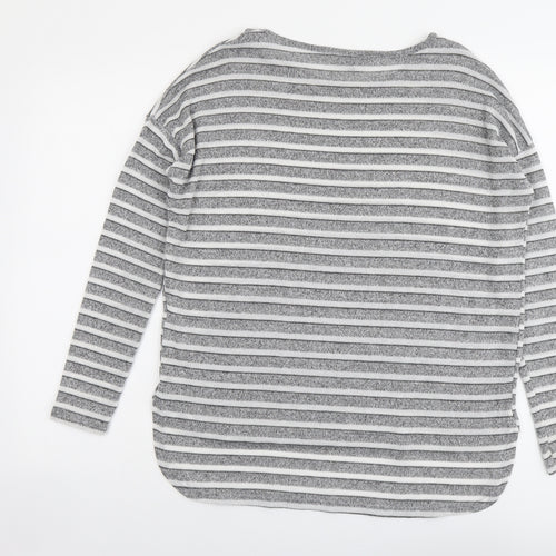 New Look Womens Grey Boat Neck Striped Polyester Pullover Jumper Size 8