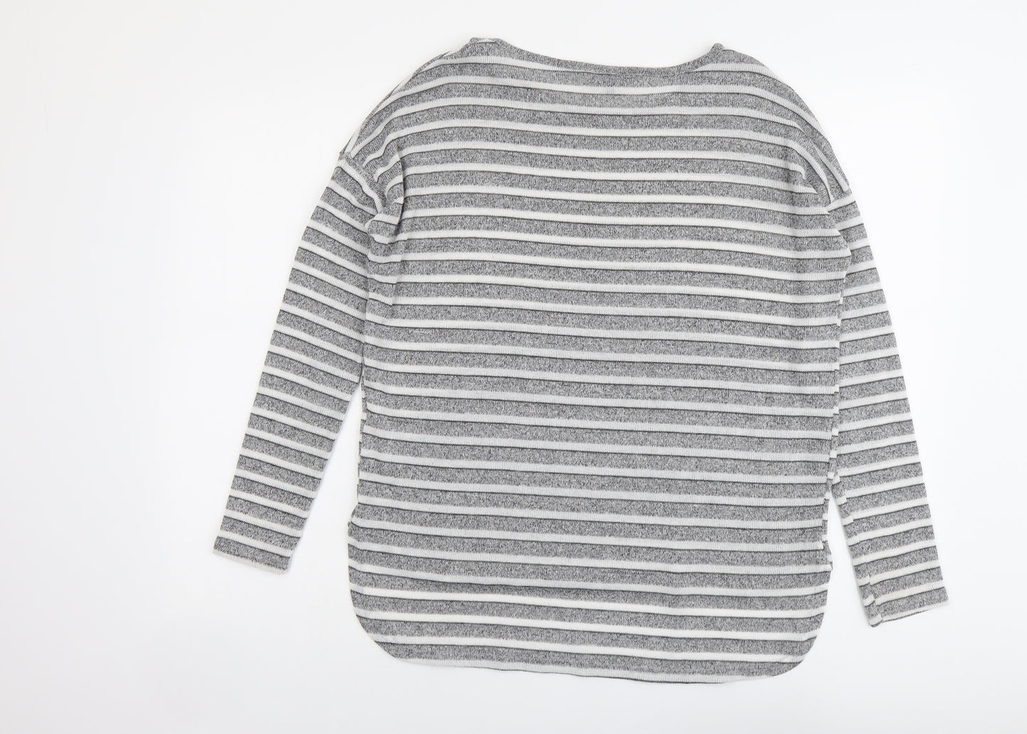 New Look Womens Grey Boat Neck Striped Polyester Pullover Jumper Size 8