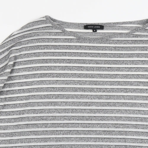 New Look Womens Grey Boat Neck Striped Polyester Pullover Jumper Size 8