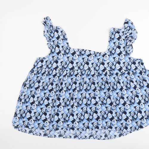 Papaya Womens Blue Geometric Polyester Cropped Tank Size 16 Square Neck