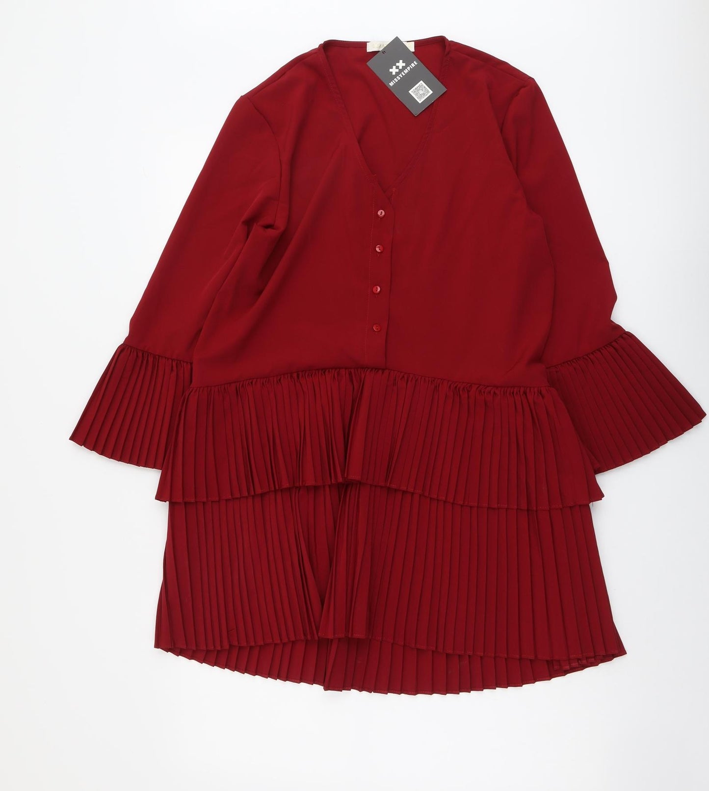 Missyempire Womens Red Cotton A-Line Size S V-Neck Button