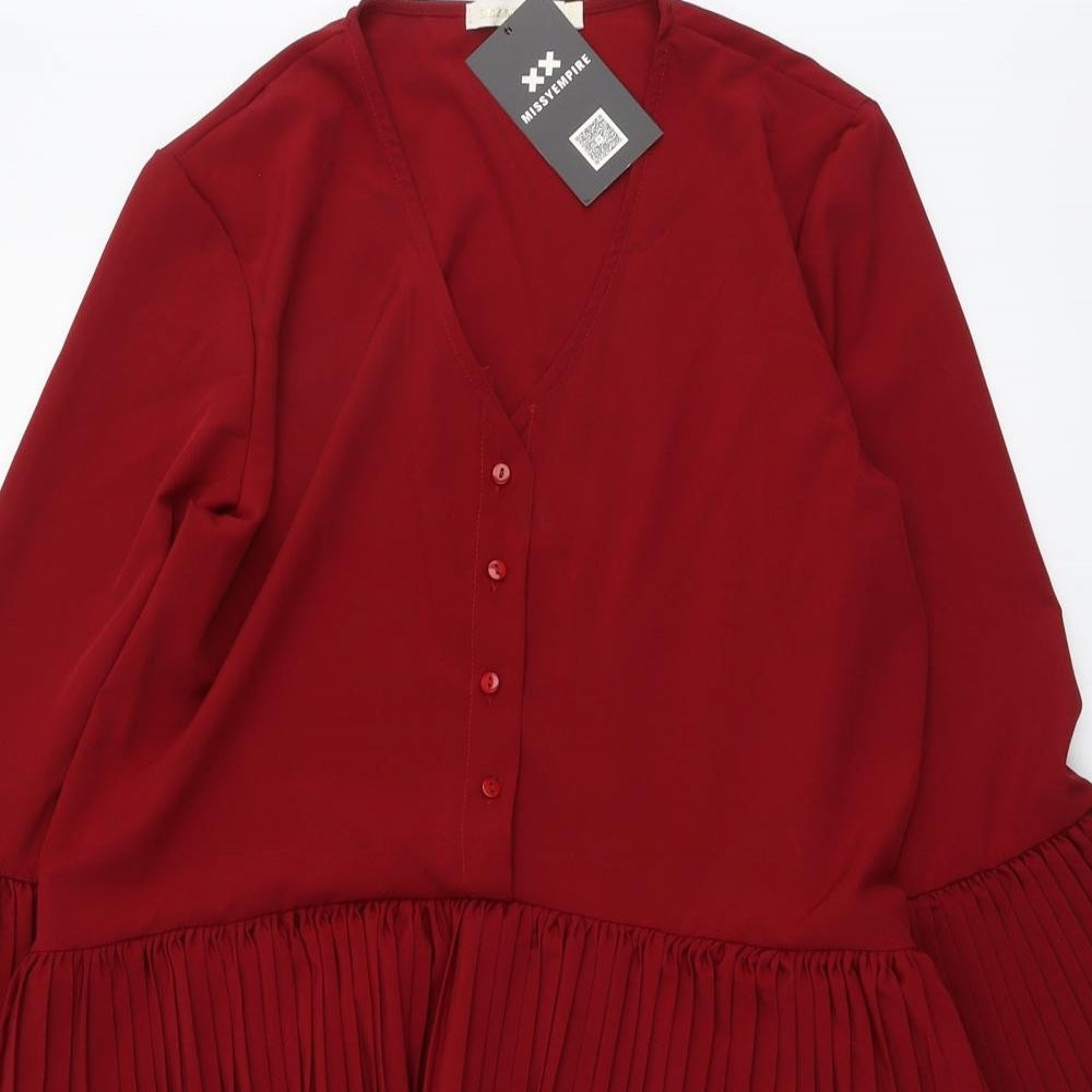 Missyempire Womens Red Cotton A-Line Size S V-Neck Button