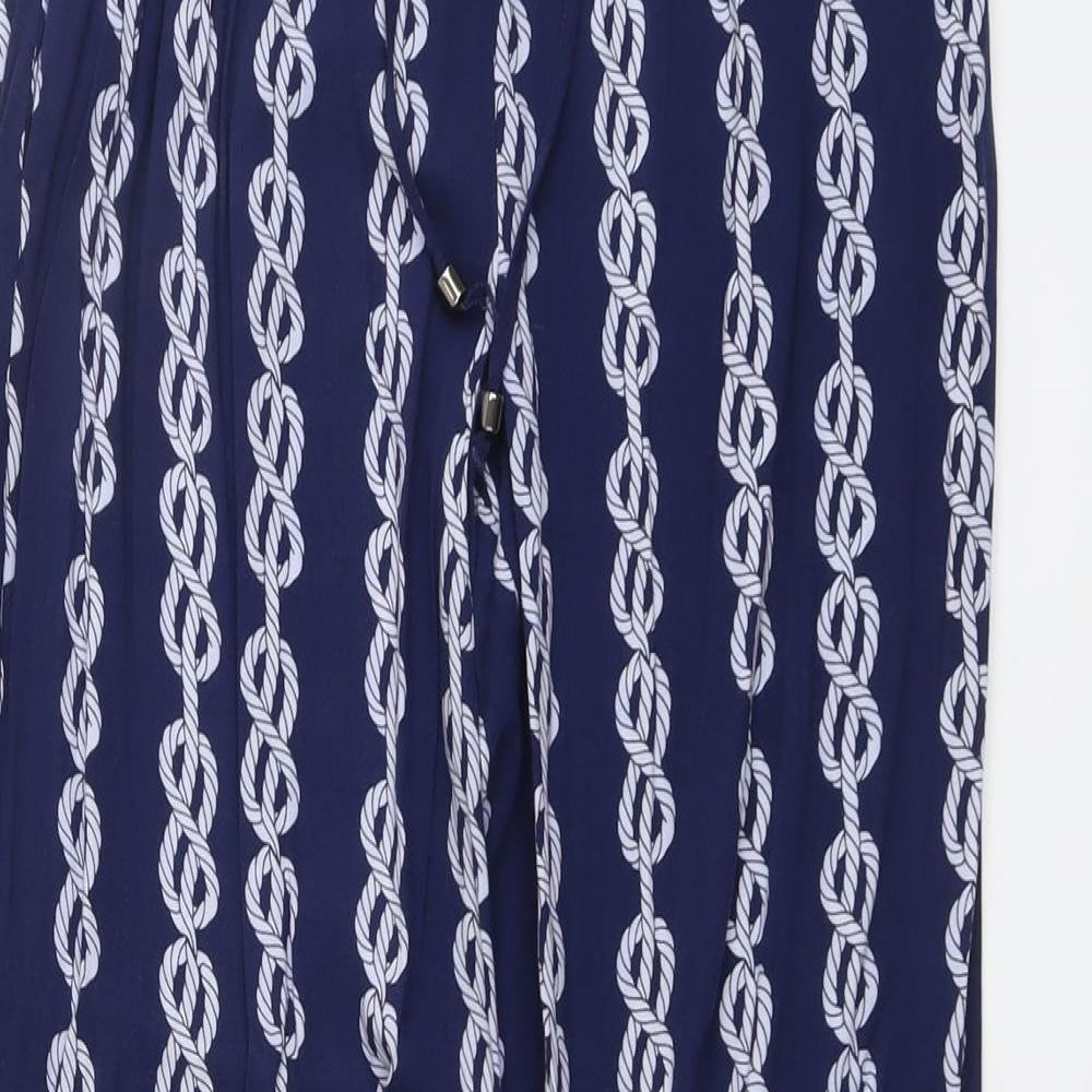 Papaya Womens Blue Geometric Viscose Trousers Size 10 L29 in Regular Drawstring
