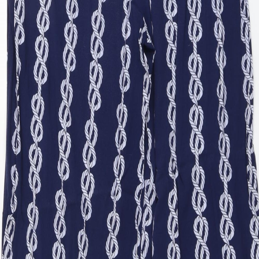 Papaya Womens Blue Geometric Viscose Trousers Size 10 L29 in Regular Drawstring