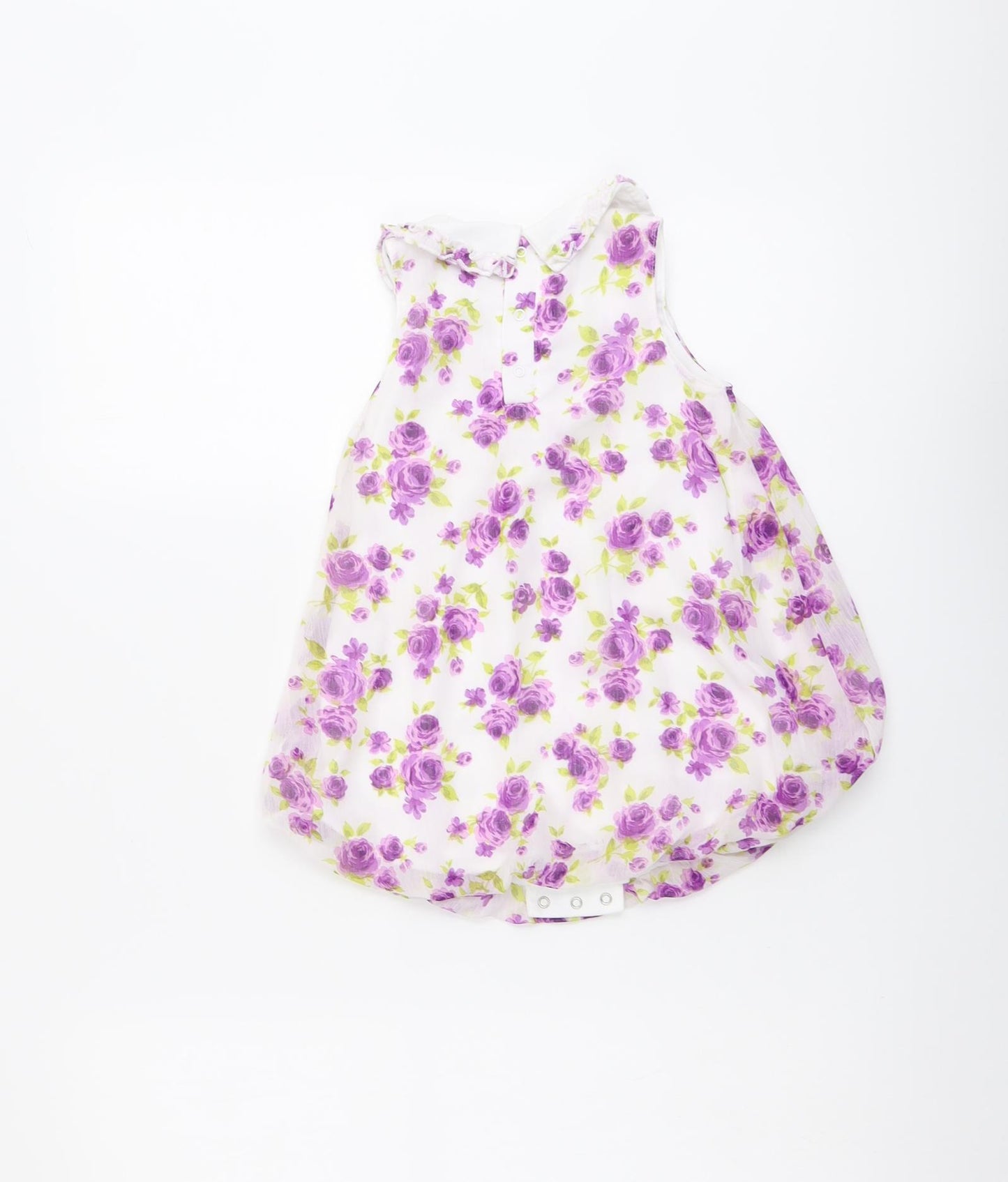 George Girls White Floral Polyester A-Line Size 18-24 Months Round Neck Snap