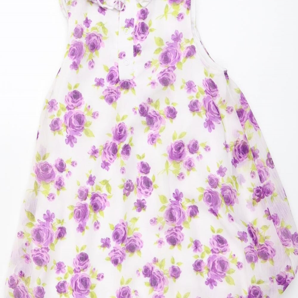 George Girls White Floral Polyester A-Line Size 18-24 Months Round Neck Snap