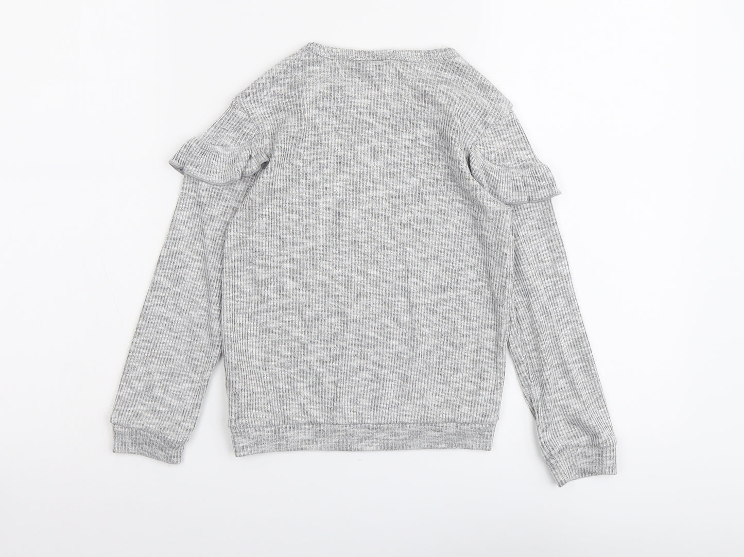 NEXT Girls Grey Polyester Basic T-Shirt Size 5-6 Years Round Neck Pullover