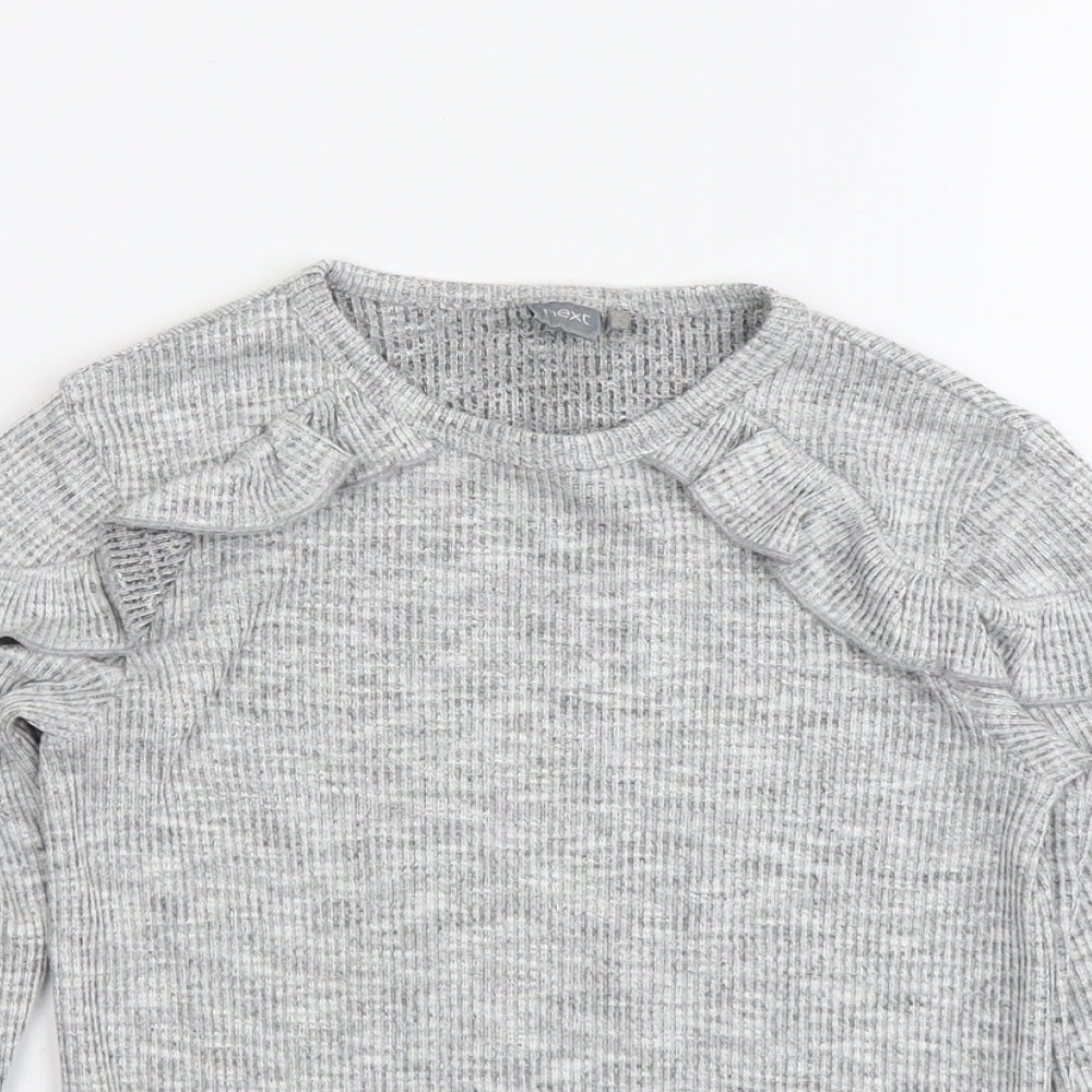 NEXT Girls Grey Polyester Basic T-Shirt Size 5-6 Years Round Neck Pullover