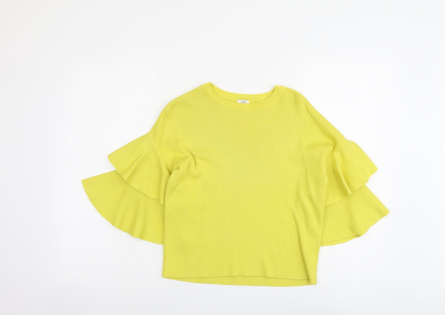 River Island Womens Yellow Boat Neck Cotton Pullover Jumper Size 6