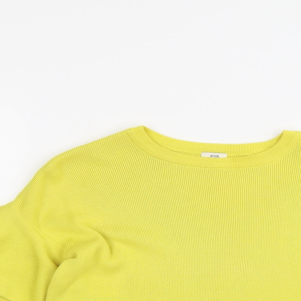 River Island Womens Yellow Boat Neck Cotton Pullover Jumper Size 6