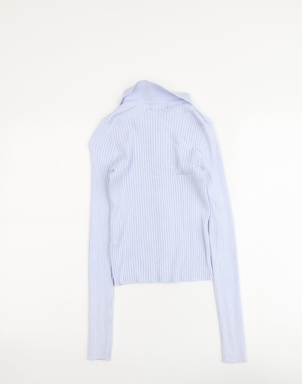 Bershka Womens Blue Collared Viscose Full Zip Jumper Size M - Ribbed