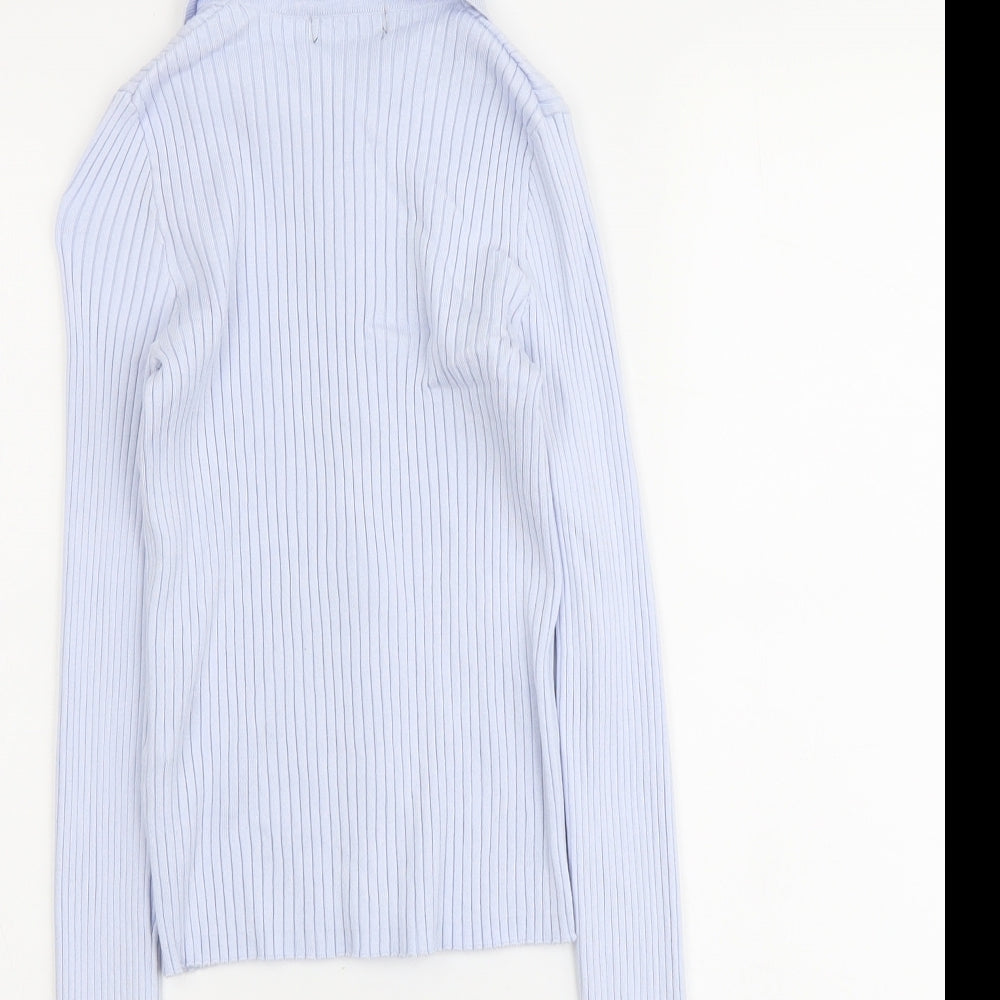Bershka Womens Blue Collared Viscose Full Zip Jumper Size M - Ribbed