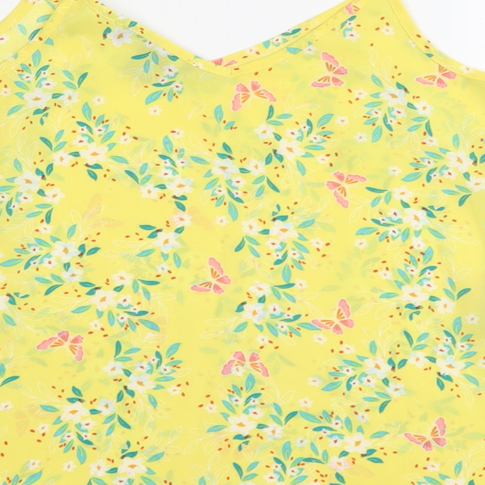 Primark Womens Yellow Floral Polyester Basic Tank Size 8 V-Neck
