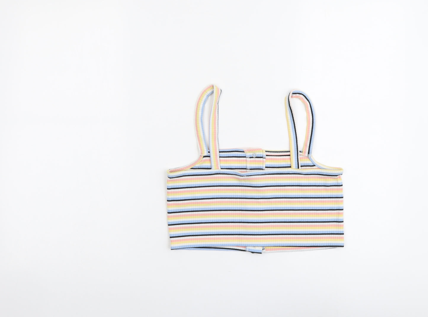 New Look Womens Multicoloured Striped Polyester Cropped Tank Size 14 Square Neck